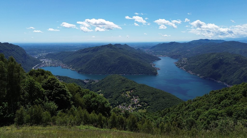 an image taken from my drone of the two arms of Lake Lugano